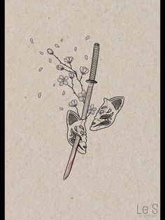 a drawing of a hand holding a knife with flowers coming out of it and falling off the blade