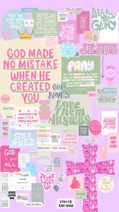 a collage of different types of words and phrases in pink, blue, green, white