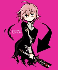 an anime character with pink hair and black clothes