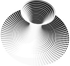 an abstract black and white background with halftone dots in the center, forming a spiral pattern