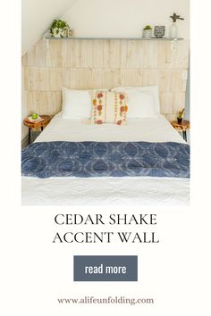 Cedar Shake accent wall in cottage Bedroom Cottagecore, Cedar Shake Shingles, Shake Shingle, Cedar Shake, Property Renovation, Cedar Shakes, Diy Accent Wall