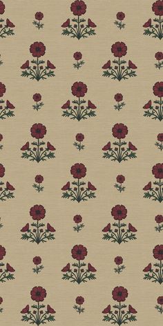 red flowers on beige background with green stems