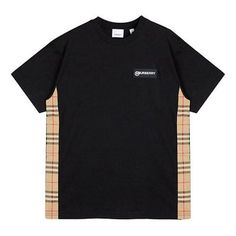 Burberry Vintage Check Panel Cotton Oversized Short Sleeve Black 80245451 (Plaid/Women's/Classic/Gift Recommend) Burberry Vintage, Oversized Tee, Black Shirt, Burberry, Plaid, Black