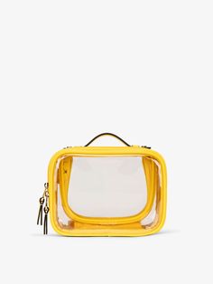 CALPAK small clear makeup bag with zippered compartments in yellow; CCM2001-LEMON Calpak Cosmetic Case, Clear Toiletry Bag, Make Up Case, Hanging Toiletry Bag, Laptop Tote Bag, Organized Storage, Small Makeup Bag, Laptop Tote, Key Pouch