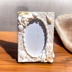 Genuine White Seashell Picture Frame -  For 4x6 Photo - Mellow Monkey Sea Shells Frame, Seashell Display Ideas, Shell Photo Frame, Homemade Picture Frames, Seashell Picture Frame, Seashell Picture Frames, Seashell Display, Travel Collage, Shell Frame