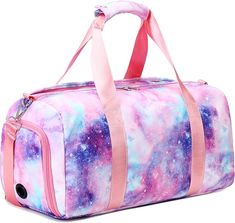 Gym Duffle Bag for Girls, Gymnastics Sports Bag for Teens Women Small Overnight Weekender Carry On Travel Bag with Shoe Compartment and Wet Pocket Galaxy Girls Gym Bag, Kids Travel Bags, Bag With Shoe Compartment, Womens Gym Bag, Carry On Tote, Sleepover Bag, Small Drawstring Bag, After Exercise, Kids Gym