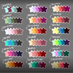 an image of the color chart for different colors and shapes in each type of sticker