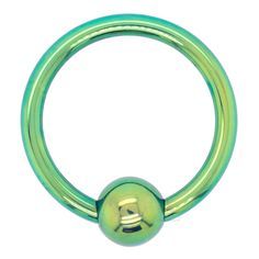 a green metal ball ring on a white background