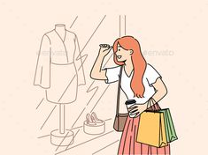 Smiling Woman Shopping Looking in Showcase Window Shopping Illustration, Cute Drawings Of People, Minimal Drawing, Woman Shopping, Woman Smiling, Minimal Drawings, Smiling Woman, Girl Standing, Drawing Lessons