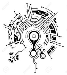 an abstract black and white design with lines in the shape of a maze, consisting of circles