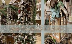 three pictures of christmas decorations in various stages of being displayed