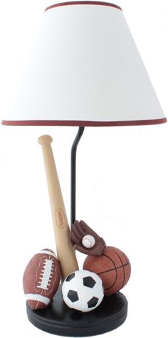 Football, Basketball, Baseball and Soccer Lamp. Every small athlete will love this lamp - perfect for active kids that do it all! And the matching night light is an absolute winner! INCLUDES MATCHING NIGHT LIGHT! Hand painted artist's resin Lamp is 19.5 inches tall European artist designed Baseball Lamp, Kids Table Lamp, Childrens Lamps, Kids Lamps, Bright Lights, Beautiful Lamp, Leaf Art, Room Themes, Home Decor Accessories