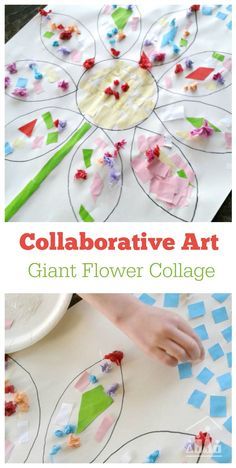 collage art project for kids to make giant flower collages with paper plates