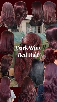 Hair Colour Aesthetic Ideas, Dark Wine Red Hair Aesthetic, Wine Cherry Hair, Dark Red Hair Dye Ideas, Dark Wine Red Hair Burgundy, Red Wine Color Hair, Cherry Wine Red Hair Color, Red On Brunette Hair, Hair Color Cherry Red