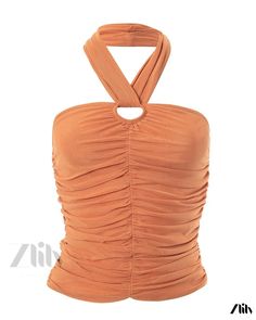 Zlily - Sleeveless Neck Wrap Top in Solid Color Chiffon with Pleated Details - Elegant and Sexy Backless Design Hollow Out Top, Yoga Wear Women, Long Halter Dress, Sheer Mesh Dress, Halter Swimwear, Womens Halter Tops, Halter Tank, Ring Der O, Square Neck Top