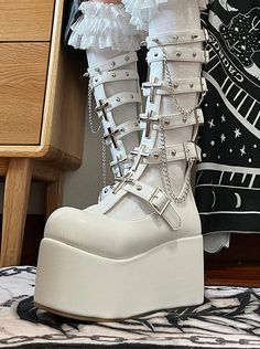 ❤︎ Gothic Punk Cross Chain Rivet Strap Boots❤︎ Cross Boots, Alt Shoes, White Punk, Goth Things, Strap Boots, Cozy Clothes, Alt Clothes, Style Kawaii, Boot Straps