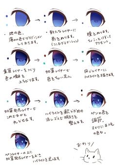 the instructions for how to draw an anime cat's eyes in different styles and colors