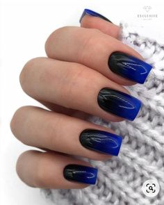 Black And Blue Ombre Nails, Black And Blue Nails, Black Ombre Nails, Blue Gel Nails, Dark Blue Nails, Black Acrylic Nails, Ombre Acrylic Nails