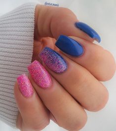 Powder Nail Art Designs, Pink And Blue Dip Nails, Pink And Purple Dip Nails, Bright Pink Dip Powder Nails, Fuschia Dip Powder Nails, Dip Powder Nails Pink Glitter, Nail Dipping Powder Colors, Crazy Nail Designs, Navy Nails