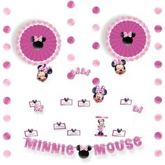 minnie mouse party decorations with pink polka dots