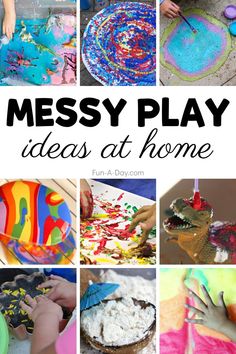 collage of messy play ideas at home