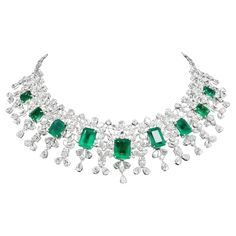 Item Code :- SEN-5246 (14k) Gross Wt. :- 82.34 gm 14k Solid White Gold Wt. :- 64.60 gm Natural Diamond Wt. :- 49.15 Ct. ( AVERAGE DIAMOND CLARITY SI1-SI2 & COLOR H-I ) Emerald Wt. :- 39.54 Ct. Necklace Size :- 16 Inches Long ✦ Sizing ..................... We can adjust most items to fit your sizing preferences. Most items can be made to any size and length. Please leave a note at checkout or contact us via 1stDibs conversation. Even after purchasing the item, you can still ask us to adjust the s Luxury White Gold Emerald Gemstone Necklace, Luxury Emerald Necklace With Jewels, Luxury Emerald Bridal Necklace, Fine Jewelry, Luxury Diamond Emerald Necklace Hallmarked, Luxury Diamond Emerald Necklace, Fine Jewelry, Gemstone Choker Necklace, Bridal Diamond Necklace, Gemstone Choker, Expensive Jewelry Luxury