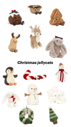 christmas jellycoats are arranged in rows on a white background with text overlay