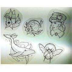 four different tattoo designs on a sheet of paper