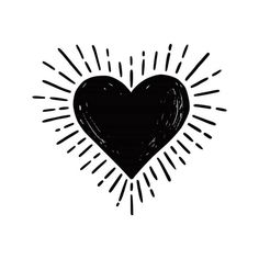 a black and white heart with rays coming out of the center on a white background