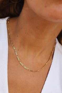 Dainty Gold Figaro Chain perfect to add a pendant charm to or wear with other chain in a stack. 3.3mm 17.5 inch Necklace Gold Filled Minimalist Figaro Chain Pendant Necklace, Minimalist Pendant Necklace With Figaro Chain, Figaro Chain Choker Necklace As Gift, Figaro Chain Choker Necklace For Gifts, Everyday Figaro Chain Pendant Necklace, Dainty Pendant Chain Necklace With Figaro Chain, Everyday Pendant Necklace With Figaro Chain, Dainty Pendant Necklace With Figaro Chain, Figaro Chain Choker Jewelry As Gift