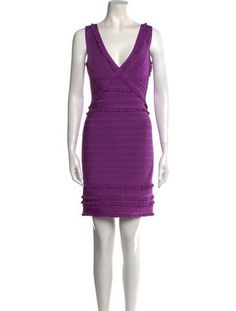 Herve Leger Sheath DressPurpleRuffle EmbellishmentSleeveless with V-NeckConcealed Zip Closure at BackDesigner Fit: Designed for a slim fit, those with a curvy figure may wish to take one size up. Herve Leger Purple Dress, Herve Leger, Dress Outfits, Slim Fit, Mini Dress, V Neck, Clothes For Women, Dresses, Clothes