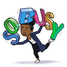 a woman is holding up the word busy