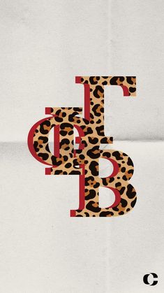 the letter b is made up of letters that are in leopard print and red on white paper