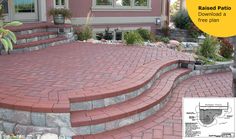 a brick patio with steps leading up to it