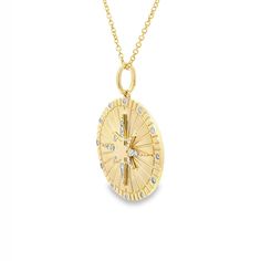 Look no further, this nautical chic compass pendant necklace from Gilded by G.St in 14k yellow gold, features diamond accents and star North Star motif, suspended from a dainty cable chain and perfect for wearing solo or layering with. • 14k yellow gold • 0.09tcw round brilliant diamonds • Pendant measures 0.75" x 0.75", chain length: 16-18" Vintage Gold Necklace With Compass Design, Gold Vintage Necklace With Compass Design, 14k Gold Compass Design Round Pendant Necklace, 14k Gold Compass Design Necklace, Yellow Gold Compass Design Round Pendant, Compass Pendant Necklace, Nautical Chic, Star Motif, Compass Pendant