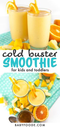 cold busterer smoothie for kids and toddlers with orange slices on the side