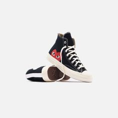 Cdg Heart, Converse X Comme Des Garcons, Cdg Play, Silhouette Canvas, Black Converse, Heart Logo, Lace Print, Black 7, Cotton Lace