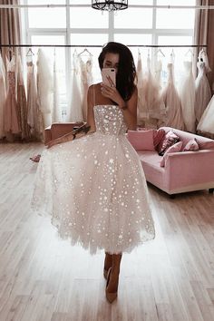 #sparklyhomecomingdress Starry Night Short Wedding Gown MP269 #shortpromdress #sweet16dress Sparkly Reception Dress, Midi Homecoming Dresses, Reception Dress Short, Short Wedding Gowns, Homecoming Dresses Sparkly, Sequin Homecoming Dress, Two Piece Wedding Dress, Beach Wedding Guest Dress, Tulle Homecoming Dress