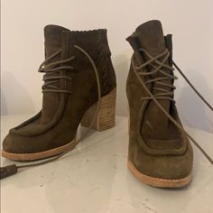 Barely Worn, Incredibly Comfortable With Cute Lace Up Detail Lace Up Booties, Suede Lace, Green Suede, Stuart Weitzman Shoes, Stuart Weitzman, Olive Green, Bootie Boots, Ankle Boots, Lace Up