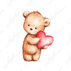 a drawing of a teddy bear holding a heart