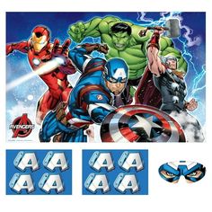 the avengers stickers and decals are in front of an image of captain america