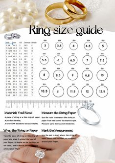 the wedding ring size guide is shown