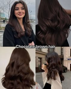 #hair #haircolorideas #haircolor #hairgoals #hairstyle #haircare #haircaretips #selfcare #affirmations Long Brown Chocolate Hair, Brown Hair Colour On Black Hair, Dark Brown Hair Balayage Chocolate, Natural Colors To Dye Your Hair, Coco Brown Hair, Chocolate Brown Hair Balayage, Natural Hair Dye Ideas, Dark Chocolate Hair, Dark Chocolate Brown Hair