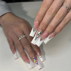 Package: 24pcs False nails with glue Nail Inspo Rhinestones, Fake Nails Long, Heart Nail, Manicure Tips, Coffin Press On Nails, Her Nails, Diy Nail Art, Stick On Nails, Heart Nails