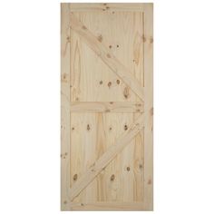 an unfinished wooden door with wood planks on the bottom and side paneling,