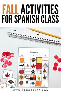 Fall Vocabulary Images Spanish Class Activity Bingo Game Autumn Bulletin Boards, Fall Fun Ideas, Bilingual Activities