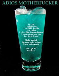 Pretty much the same as a long island but sprite instead of coke and blue curaco instead of triple sec for the color, love them though! Yum! Drinking Night, Boozy Recipes, Paradise Cocktail, Alcoholic Recipes, Christmas Smoothies, Beautiful Drinks, Vesper Martini, Blue Drink, Disney Drinks