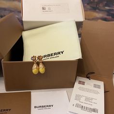 Authentic Bnwt Burberry Faux Pearl Charm Earrings Gold Plated Brand New Smoke Free Environment Burberry Jewelry, Burberry Vintage, Mini Hoop Earrings, Mismatched Earrings, Vintage Burberry, Pearl Charms, Green Enamel, Edge Design, Pearl Drop