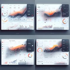 four different screens with graphs and numbers on them, all showing the same amount of data