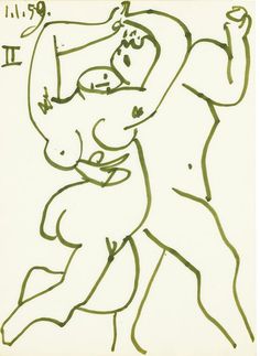 a drawing of two people hugging each other